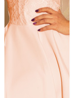 Dámské šaty v broskvové barvě s krajkou model 5998792 - numoco