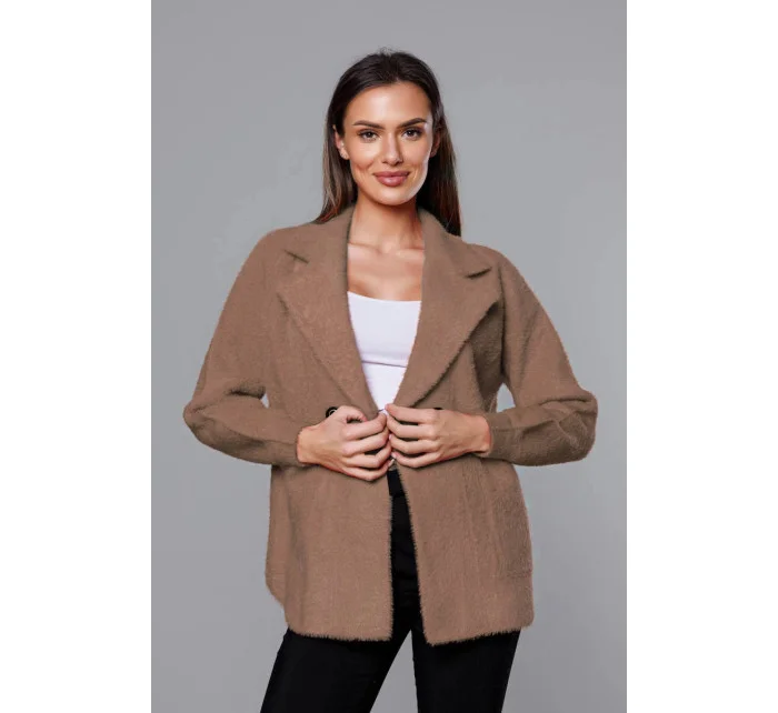 Tmavě béžový krátký přehoz přes oblečení typu alpaka model 18059137 - MADE IN ITALY Tmavě béžový krátký přehoz přes oblečení typu alpaka model 18059137 - MADE IN ITALY