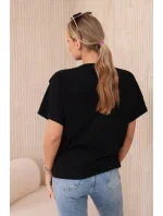 Bavlněná halenka s ozdobnou mašlí černý Bavlněná halenka s ozdobnou mašlí černý