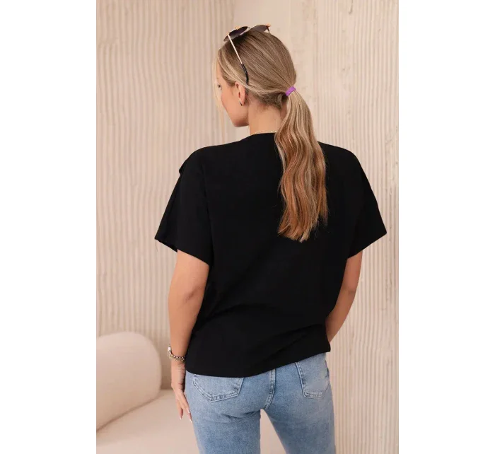 Bavlněná halenka s ozdobnou mašlí černý Bavlněná halenka s ozdobnou mašlí černý