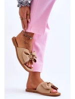 Dámské kožené pantofle s mašlí Béžové model 21616475 - EVENTO