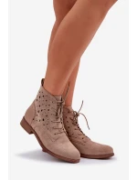 Šněrovací Boty S Děrovaným Vzorem S.Barski HY51-136 Béžové