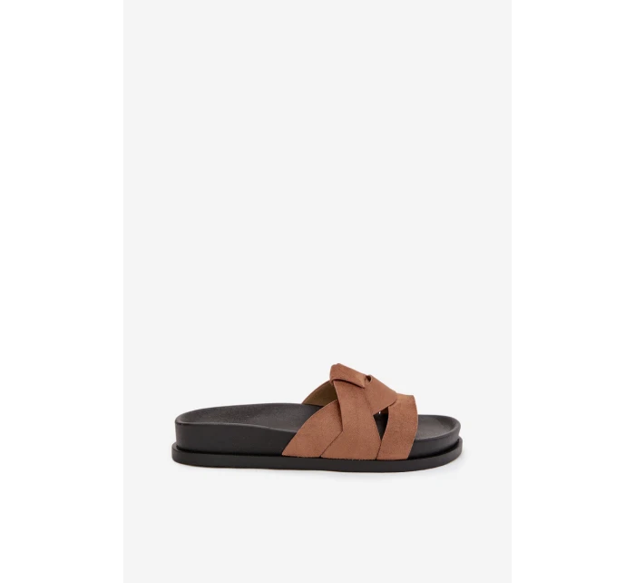 Dámské pantofle Eko semiš s pásky hnědé model 21918915 - Boto