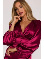 Saténové mini šaty s rukávy bordó model 21479297 - Moe