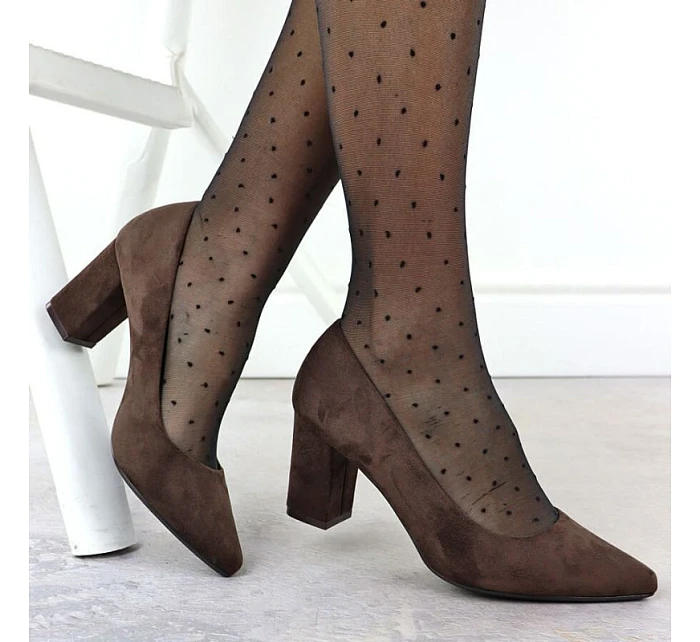 Dámské semišové lodičky na podpatku / Tmavě hnědá  model 22045080 - SERGIO LEONE