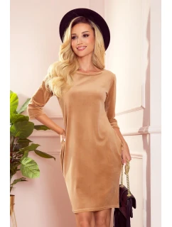 béžové dámské velurové šaty s kapsami model 21819766 - numoco