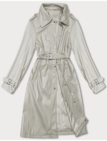 Volný dámský kabát z ekologické kůže J Style ve studené béžové barvě (11Z8101)