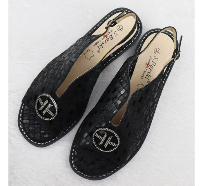 Dámské černé kožené sandály S.Barski KV51-094 Dámské černé kožené sandály S.Barski KV51-094