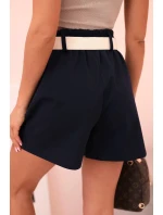 Dámské šortky s vysokým pasem a páskem tmavě modré Dámské šortky s vysokým pasem a páskem tmavě modré