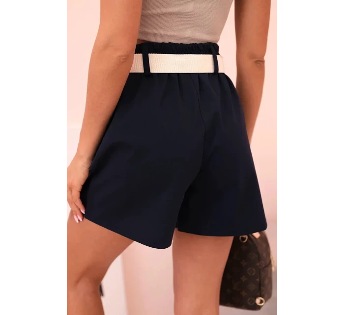 Dámské šortky s vysokým pasem a páskem tmavě modré Dámské šortky s vysokým pasem a páskem tmavě modré