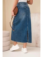 Džínová midi sukně M.Sara s vysokým pasem modrá