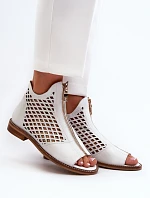 Kůžené Ažurové Sandály Na Zip Bílé Zazoo 977/L