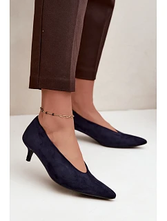 Kožené lodičky s kitten heel v tmavě modré Nuretta