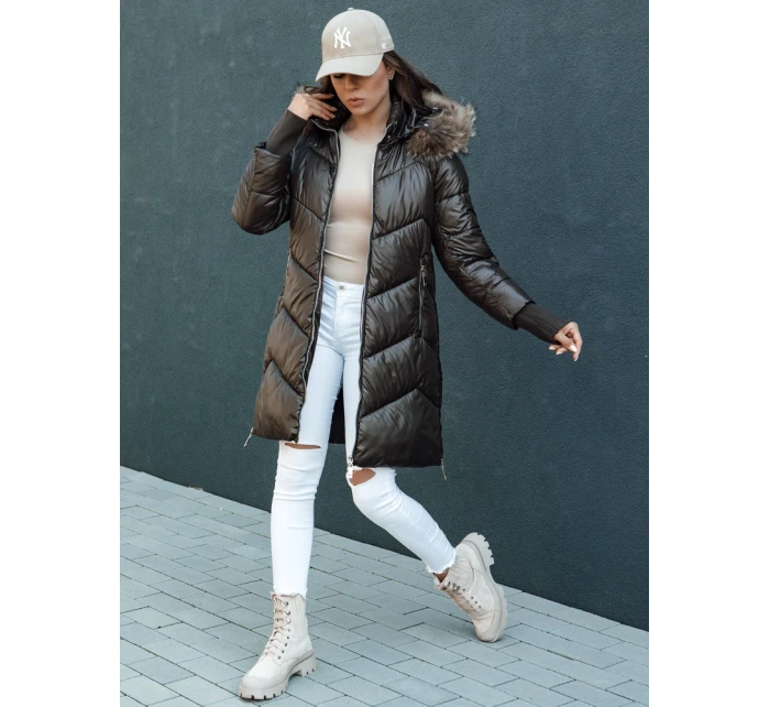 Dámská prošívaná zimní bunda z umělé kožešiny s kapucí LAGOON hnědá FashionStreet TY4500