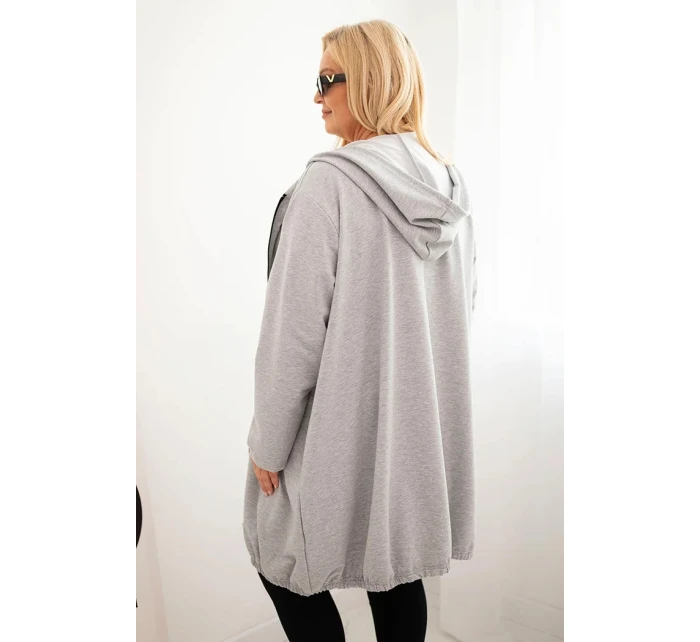 Dámská mikina Plus Size bavlněná s kapucí a zipem šedá