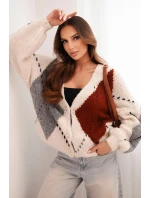 Dámský svetr na knoflíky s diamantovým vzorem z vlny béžový