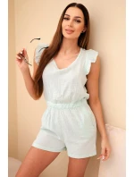 Dámský bavlněný overal bez rukávů s vázáním v pase ecru