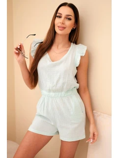 Dámský bavlněný overal bez rukávů s vázáním v pase ecru