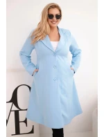 Dámský klasický kabát Plus Size s knoflíky a límcem modrý