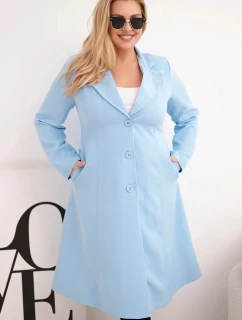 Dámský klasický kabát Plus Size s knoflíky a límcem modrý