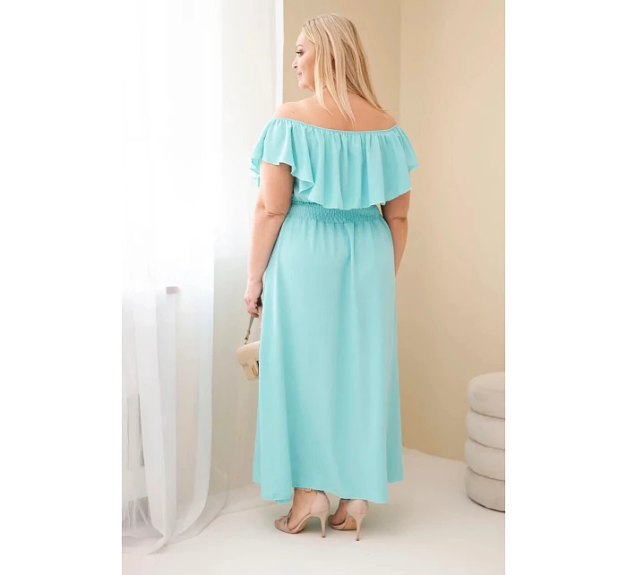 Dámské šaty Plus Size s volánem a elastickým pasem mátová Dámské šaty Plus Size s volánem a elastickým pasem mátová