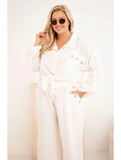 Dámský komplet Plus Size s košilí a širokými kalhotami ecru Dámský komplet Plus Size s košilí a širokými kalhotami ecru