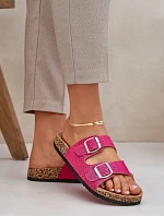 Textilní sandály na korkové podrážce s přezkami fuchsie Atera