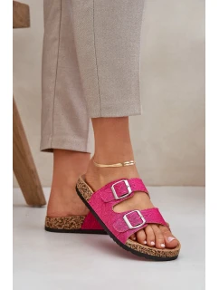 Textilní sandály na korkové podrážce s přezkami fuchsie model 21685385 - Boto
