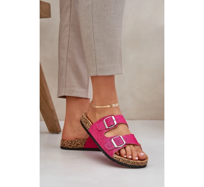 Textilní sandály na korkové podrážce s přezkami fuchsie model 21685385 - Boto