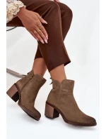 Dámské kotníkové boty z přírodního semiše na sloupku vyhřívané model 21712763 khaki - SERGIO LEONE Dámské kotníkové boty z přírodního semiše na sloupku vyhřívané model 21712763 khaki - SERGIO LEONE