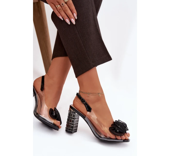 Sandály na podpatku s krystaly D&A model 21900368 Černé - S.Barski