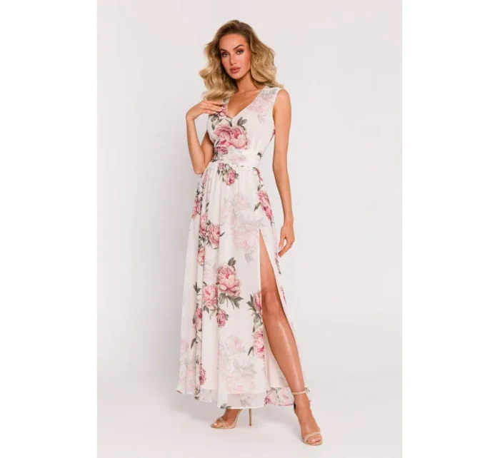 M781 Šifonové maxi šaty s rozparkem na nohou - model 2