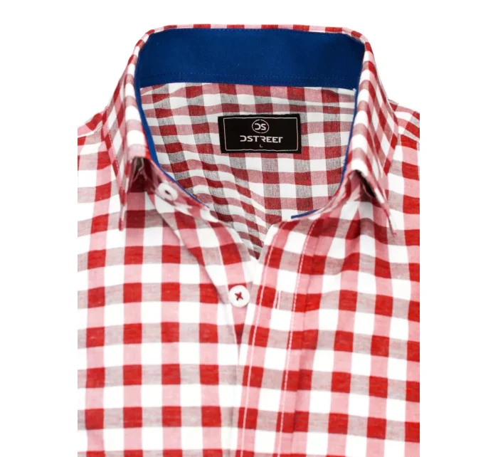 Pánská červenobílá kostkovaná košile s krátkým rukávem FashionStreet KX0954