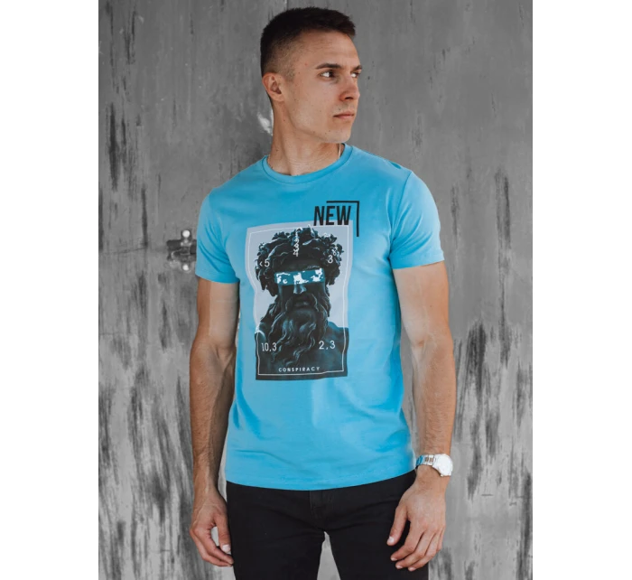 Pánské tyrkysové tričko s potiskem FashionStreet RX5551