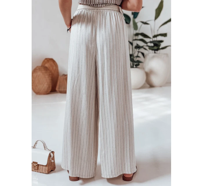Dámské široké kalhoty s páskem beige model 21988976 - Dstreet Dámské široké kalhoty s páskem beige model 21988976 - Dstreet