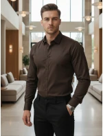 Pánská elegantní hladká tmavě hnědá košile SLIM FIT FashionStreet DX2679 Pánská elegantní hladká tmavě hnědá košile SLIM FIT FashionStreet DX2679