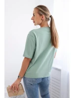 Bavlněná halenka s potiskem srdce tmavá máta Bavlněná halenka s potiskem srdce tmavá máta