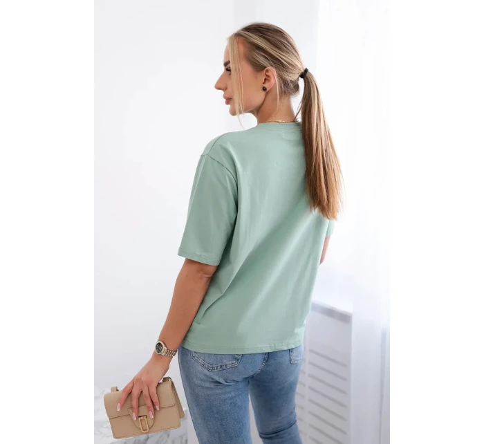 Bavlněná halenka s potiskem srdce tmavá máta Bavlněná halenka s potiskem srdce tmavá máta