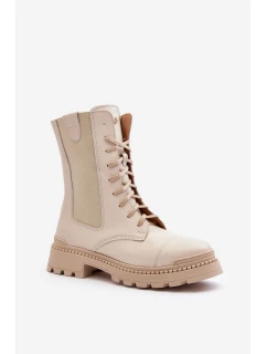 Kožené Dámské Botky Workery Šněrovací Světle Béžové Nicole model 21636175 - Boto