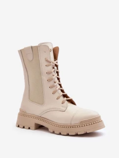 Kožené Dámské Botky Workery Šněrovací Světle Béžové Nicole model 21636175 - Boto