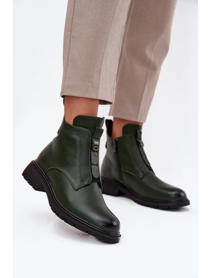 Zateplené dámské boty na zip s ozdobným tmavě zelené model 21708391 - Boto Zateplené dámské boty na zip s ozdobným tmavě zelené model 21708391 - Boto