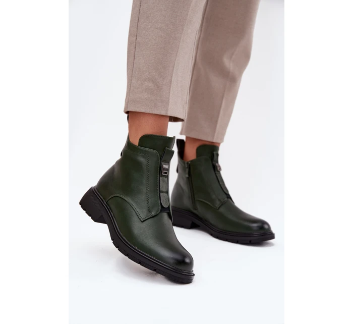 Zateplené dámské boty na zip s ozdobným prvkem tmavě zelené Roselle Zateplené dámské boty na zip s ozdobným prvkem tmavě zelené Roselle