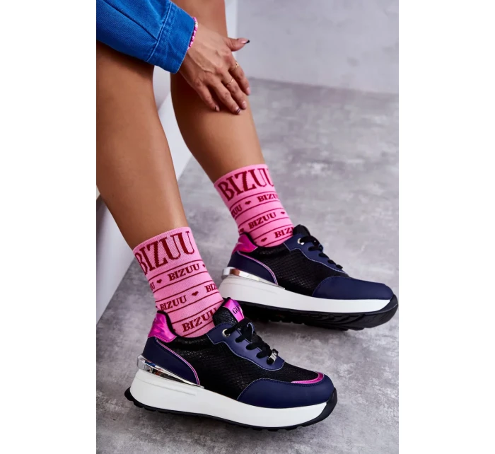 Dámská sportovní obuv na klínku GOE černé a Námořnická modrá Dámská sportovní obuv na klínku GOE černé a Námořnická modrá