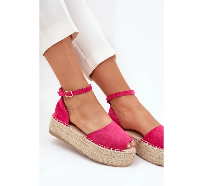Dámské sandály espadrilky na platformě s pleteným detailem – fuchsiové