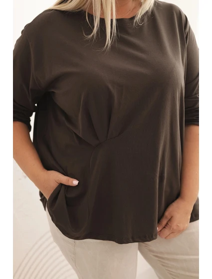 Dámská blůza Plus Size s bavlnou, kapsou a ohrnutým rukávem kiwi Dámská blůza Plus Size s bavlnou, kapsou a ohrnutým rukávem kiwi