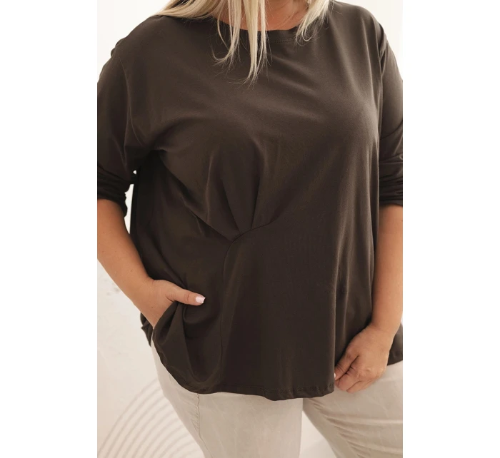 Dámská blůza Plus Size s bavlnou, kapsou a ohrnutým rukávem kiwi