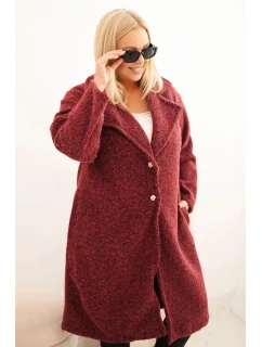 Dámský kabát Plus Size s vlnou a velkým límcem bordó