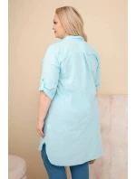 Dámské šaty Plus Size s výšivkou a ohrnutým rukávem mátová