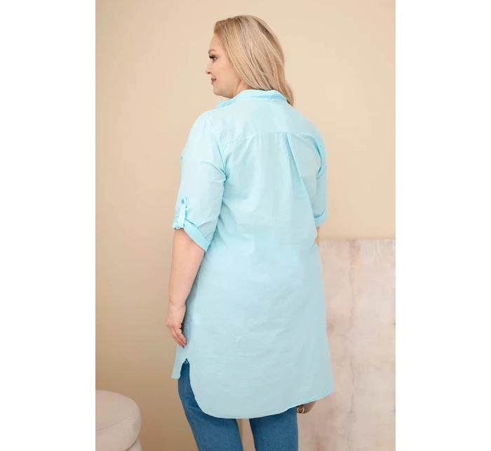 Dámské šaty Plus Size s výšivkou a ohrnutým rukávem mátová