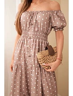 Dámské viskózové midi šaty s puntíky a řaseným pasem fango